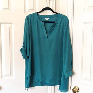 Landa Curve Flowy Turquoise Blue Blouse with convertible sleeves